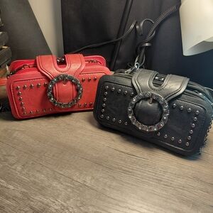 Studded Red and Black Women's Bag